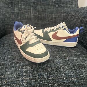 Nike Cream and Green Sneakers with Brown Swoosh